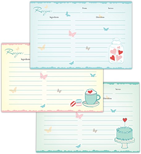 One Jade Lane - Butterfly Recipe Cards, (Set of 42 Cards) Double Sided, 3 Designs, 14 of Each Design.