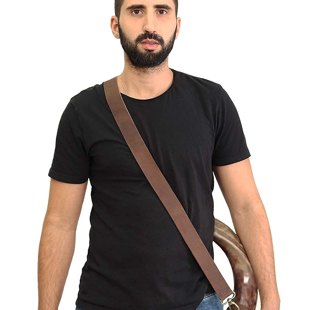 HalleluYAH Shofar Horn Belt – Genuine Leather – Premium Leather Strap for Decorative Shofar– Adjustable War Horn Belt with Buckle Closure — Amazon image 2