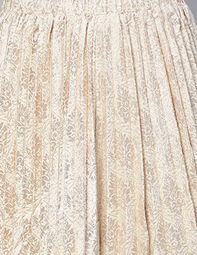 Image of oxolloxo Women Beige Jacquard Printed Pleated & Elasticated Skirt