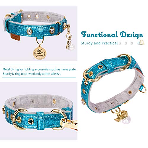 Petshome Cat Collar, Dog Collar, [Bling Rhinestones] Pu Leather Adjustable Pet Collar With Luxury Pendant For Big Cat And Small To Medium Dog Small Blue #TOP2