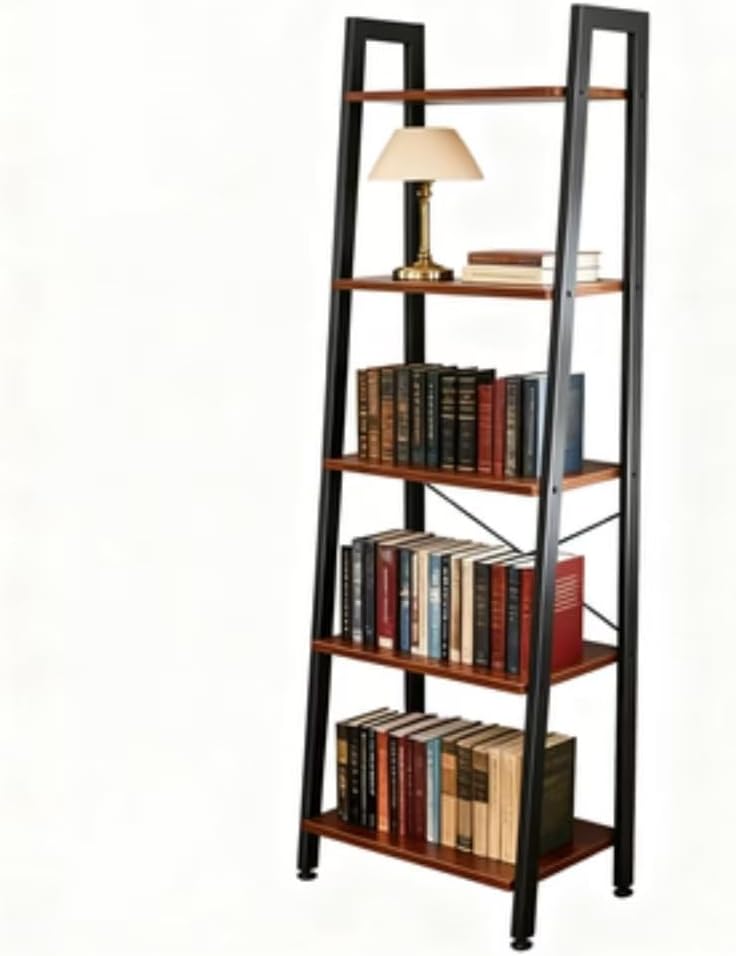 5-Tier Industrial Ladder Shelf - Vintage Storage Unit for Living Room, Home Office & Bathroom - Sturdy Metal Frame & Rustic Wood Shelves for Stylish Organization