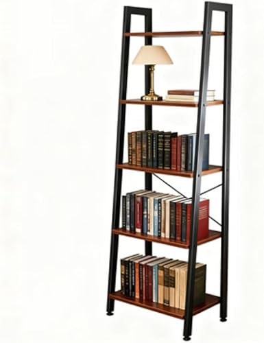 5-Tier Industrial Ladder Shelf - Vintage Storage Unit for Living Room, Home Office & Bathroom - Sturdy Metal Frame & Rustic Wood Shelves for Stylish