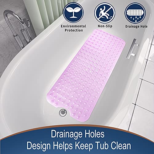 Yimobra Original Bath Tub Shower Mat Extra Long 16 X 40 Inches, Non-Slip With Drain Holes, Suction Cups, Machine Washable, Phthalate Free, Latex Free, Bpa Free, Bathroom Mats Clear Purple #TOP6