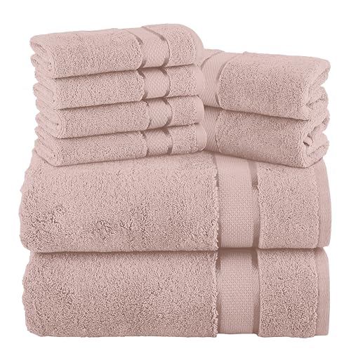 Image of Elegant Comfort Premium Cotton 8-Piece Towel Set, Includes 4 Washcloths, 2 Hand Towels and 2 Bath Towels, 100% Turkish Cotton - Highly Absorbent and Super Soft Towels for Bathroom, Dusty Rose