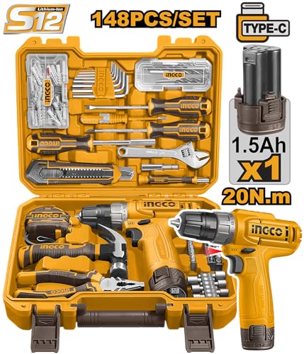 Image of INGCO 12V Cordless Drill 148 Pcs Tools Set HKTHP41482