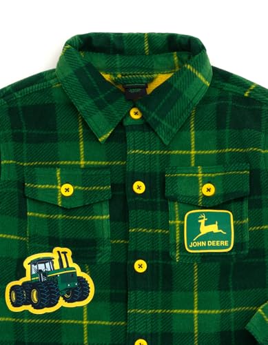 John Deere Tractor Plaid Flannel Shacket with Fleece Lining Toddler to Little Kid Sizes (3T - 7-8)2