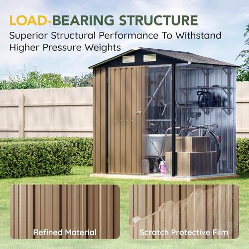 Image of Breezz 4X6FT Outdoor Steel Storage Shed with Lockable Doors, Weather-Resistant Metal Tool Shed for Garden, Backyard, Patio, and Utility Storage