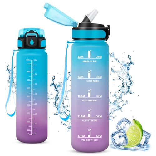 Vikaster Water Bottle, 1 L Borraccia Con Cannuccia, Water Bottle Senza Bpa & Prova Di Perdite, Bottiglia Acqua Sportiva Per Bambini Scuola, Bici, Pale