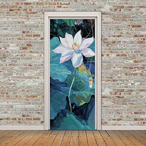 KFEOEA Door Stickers for Kids Room, Interior Doors Wall Art Murals Home Decoration 34.6"X78.7" 3D Pond Lotus Leaf Landscape Self Adhesive Vinyl Art Stickers Baby Boys Girls Bedrooms Bathroom Toilet