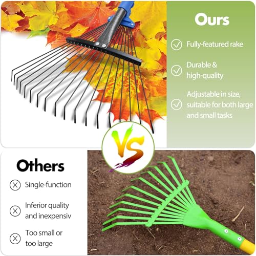Harrms Garden Leaf Rakes, 18 Tine Metal Rake with Adjustable Head and Ergonomic Handle - Image 6