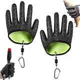 MplehDa Angelhandschuhe 1 Paar, Landehandschuh Hecht, wasserdichte Angel Handschuhe Stichfest Anti Schnitt Landehandschuh Hecht mit 2 Magnetic Buckle Angelzubehör für Hecht, Zander, Wels, Raubfische