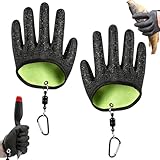 MplehDa Angelhandschuhe 1 Paar, Landehandschuh Hecht, wasserdichte Angel Handschuhe Stichfest Anti Schnitt Landehandschuh Hecht mit 2 Magnetic Buckle Angelzubehör für Hecht, Zander, Wels, Raubfische
