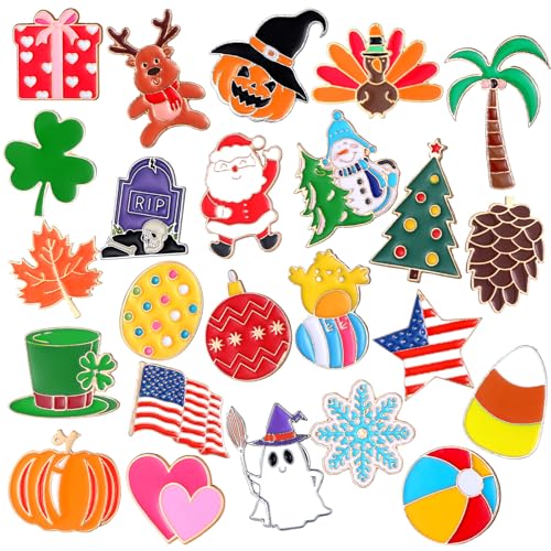 Yinkin 24 Pcs Holiday Enamel Pin Fall Halloween Thanksgiving Christmas Enamel Brooch Pin for Backpack Lapel Mixed Badge Gift