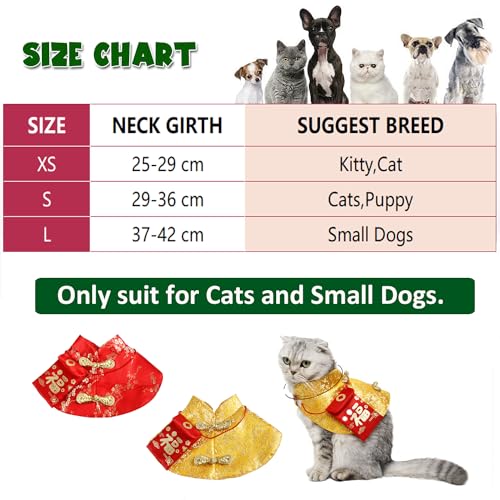 Dog Chinese New Year Costume Pets Knot Buttons Tang Suit Neck Strap Scarf Dog Chinese Style Cloak Coat Pet Vest for Cats Puppies Teddy Bichon Small Dogs (S,Red) - Image 3