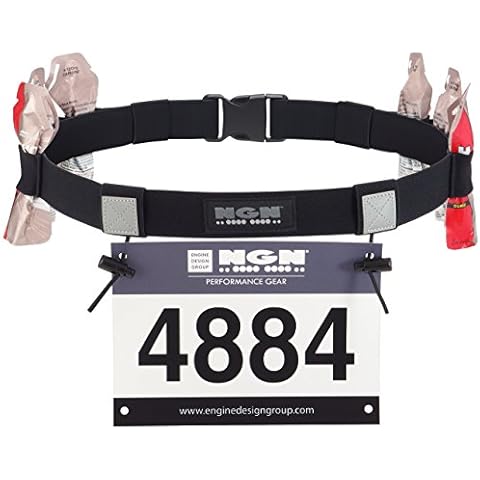 Engine Design Group NGN Race Number Belt for Triathlon, Marathon, Running, Cycling (10 Gel Loops) (Black) Cover
