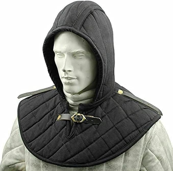 Gambeson Medieval Cotton Hood with Collier SCA Costume Armor gorged Protector | Medieval Renaissance Padded Cap LARP Cosplay