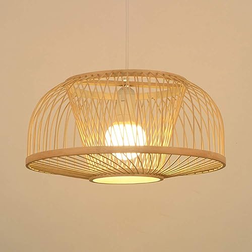 KWOKING Lighting - Lámpara colgante de bambú industrial con forma de cúpula, 1 luz colgante para cocina, granja, acabado beige, B
