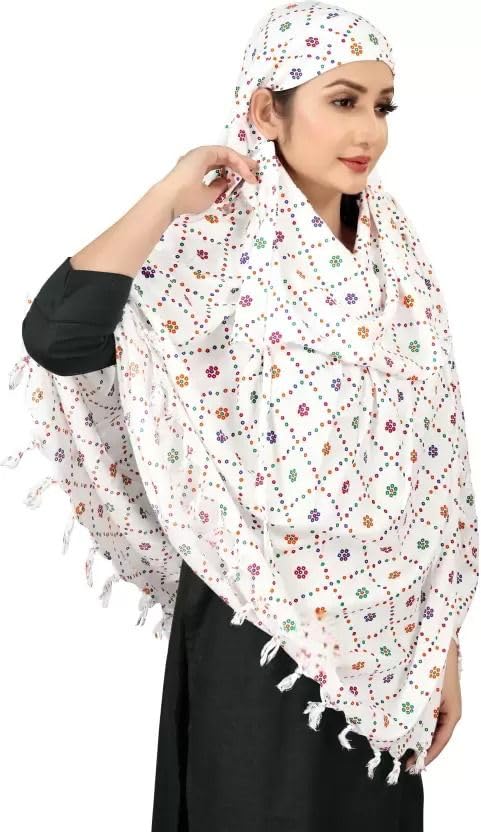 Image of SIXSIGMA Cotton Long Scarf Cum Mask scarves Usable for vehicle Driver | White Printed Design | Universal Size | For Girl & Women | Breathable Sun Protection Light Weight
