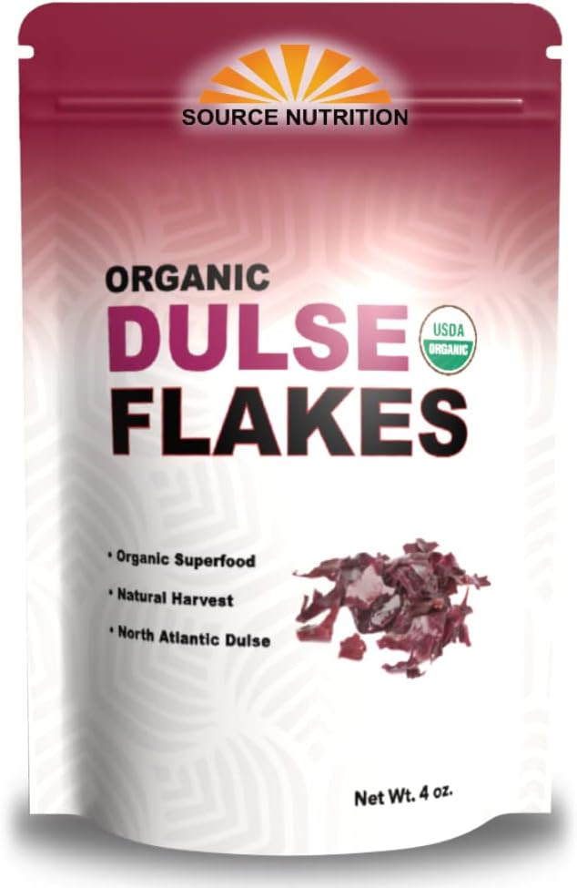 Organic Dulse Flakes - Sun Dried, Wild Crafted, North Atlantic Dulse - Palmaria Palmata (4 oz)