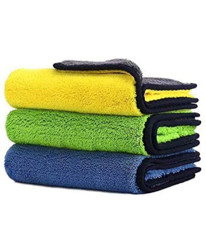 The Jaipur Store Super Soft Microfiber Napkin, Highly Absorbent, Lint and Streak Free, Multi -Purpose Wash Cloth for Kitchen, Car, Window, Stainless Steel, silverware, Set of 3, Multicolour