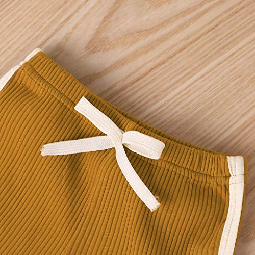 Unisex Toddler Baby Boy Girl Summer Clothes Short Sleeve T-Shirt Tops+Short Pants Ribbed Two Piece Solid Outfit Set (C-Brown, 4-5T) #TOP4