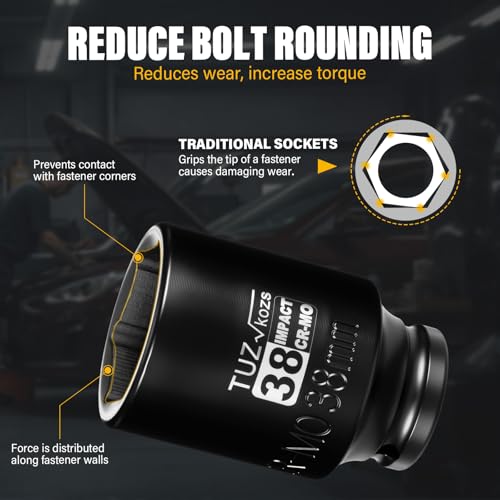 Image of 1 /2 Inch Drive 38mm Deep Metric 6 Point CR-MO Impact Socket | Radius Corner Design,Square Chamfered Opening,Axle Nut Impact Grade Socket for Easy Removal