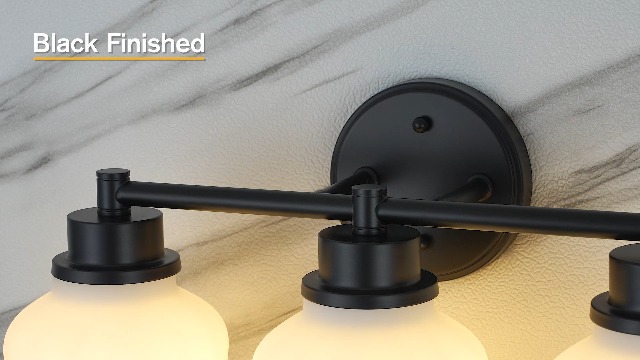 Image of Emak 2-Light Vanity Light, Modern Farmhouse Black Bathroom Fixture Over Mirror With Milk Glass Shade, VL122-BK-ML-2