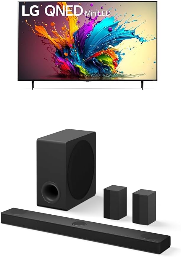 LG 65-Inch Class QNED90T Series Mini LED Smart TV 4K Processor Flat Screen with Alexa Built-in (65QNED90TUA, 2024),LG 5.1.3 ch. Sound Bar with Wireless Dolby Atmos and Rear Speakers