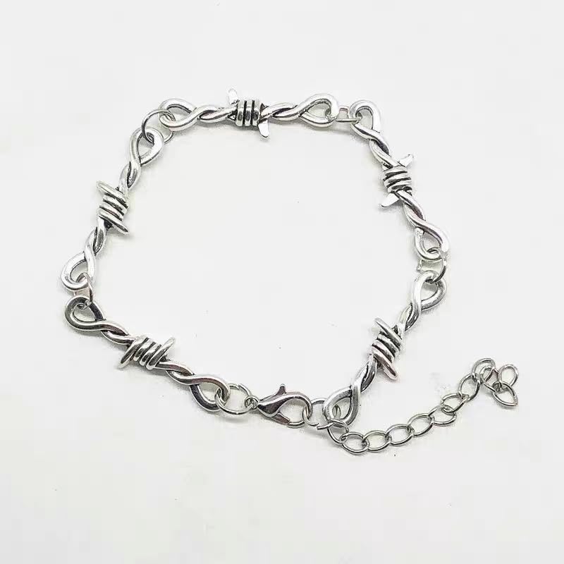 Gothic Barbed Wire Thorns Bracelet for Men Women Chunky Vintage Silver Punk Thin Adjustable Brambles Link Chain Hip Hop Rock Cool Biker Barb Wine Bangle Bracelets Fashion Jewelry Halloween Party Gifts - Image 5