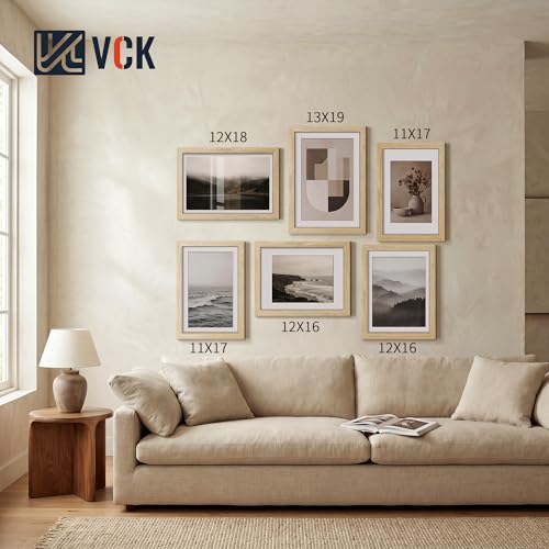 Image of VCK 11x17 Picture Frame 5 Pack, Natural Exclusive Wood, HD Glass, for Print