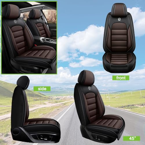 Image of Seat Covers for Ford Bronco Sport 2021-2024,2PCS Nappa Leather Car Seat Covers,Waterproof Seat Protectors Auto Seat Covers,Breathable Nonslip Interior Cover Seats for Cars(Black and Coffee)