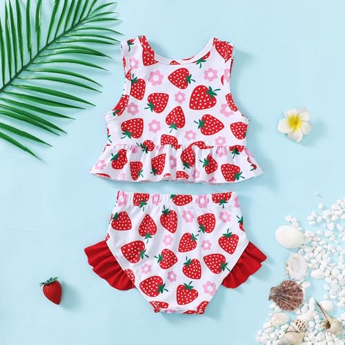 Image of Baby Swimsuit Girl Two Piece Bathing Suit Toddler Girls Summer Beach Ruffle Tankini Swimwear 1-7Y