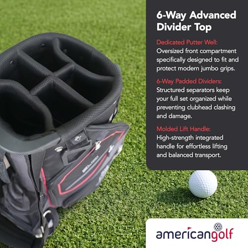 Fazer By American Golf 3.0 Stand Bag - Lightweight Golf Carry Bag with 6-Way Divider & Dedicated Putter Well, 6 Storage Pockets, Dual Shoulder Straps, Durable Dobby Nylon Construction - Black/Red - Image 4