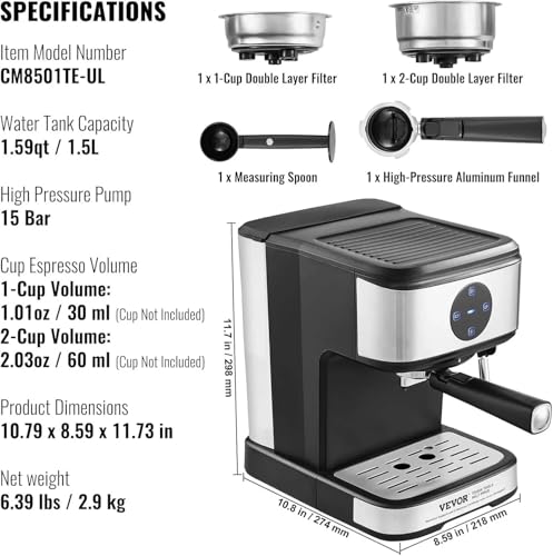 Image of Fastlink‚Make Authentic Espresso at Home: 15 Bar Pump Espresso Machine with Milk Frother & Touchscreen