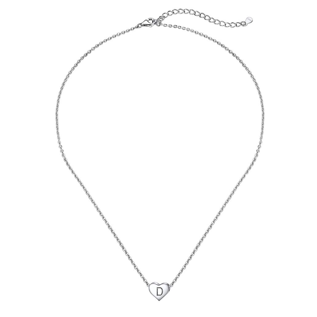 SilvoraWomens S925 Silver Heart Necklace with Letter, Cute Initial Choker Necklace, Adjustable Chain 40+5cm
