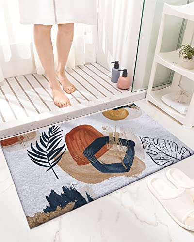 Mid Century Abstract Bathroom Rug Shag Area Rugs,Modern Aesthetic Terracotta Doormat Absorbent Non Slip Bath Mat,Boho Minimalist Geometric Microfiber Plush Thick Shaggy Floor Mat For Kitchen Bedroom #TOP4