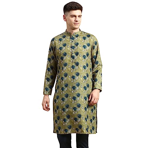 Image of Men's Black Art Silk Regular Fit Ethnic Motifs Kurta | Indian Kurta | Festive Ethnic Kurta with Embroidered Packet