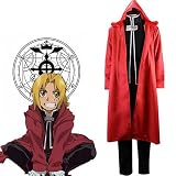 YGKOIH Anime Cosplay Kostüm Edward Elric Herren Halloween Partykleid Roter Mantel + Futter + Hose + Weste 4-teiliges Set