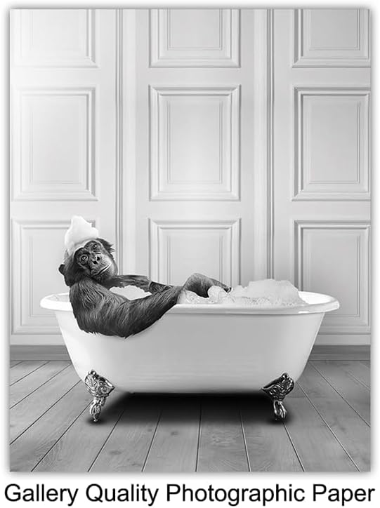 Bathroom Wall Art LARGE 11X14 - Funny Bathroom Decor for Women Kids - Gray Bath Pictures - Bath Wall Decor - Print Decorations Accessories - Powder room Sign - Cow Elephant Bear Giraffe Penguin