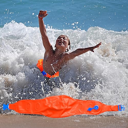 Aginkgo Swim Flotation Belt for Adults Swimming Training Aid Portable Inflatable Waist Belt with Adjustable Safety Buckle for Beginners Water Pool Learning Float Exercise (45.3x7.28 in) (Orange)