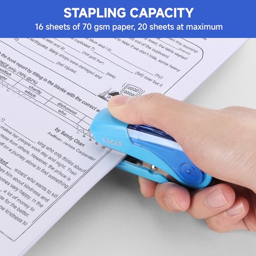 Eagle reduzierten Kraftaufwand Mini Hefter, mit 1000 Heftklammern # 10, 50% weniger Aufwand, Entferner und Aufbewahrung, 4 Farben für Wahl - blau