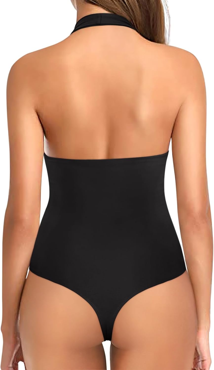 REORIA Bodysuits for Women Halter Tops 2025 Summer V Neck Backless Body Suits Tank Top Trendy Fashion Clothing - Image 4