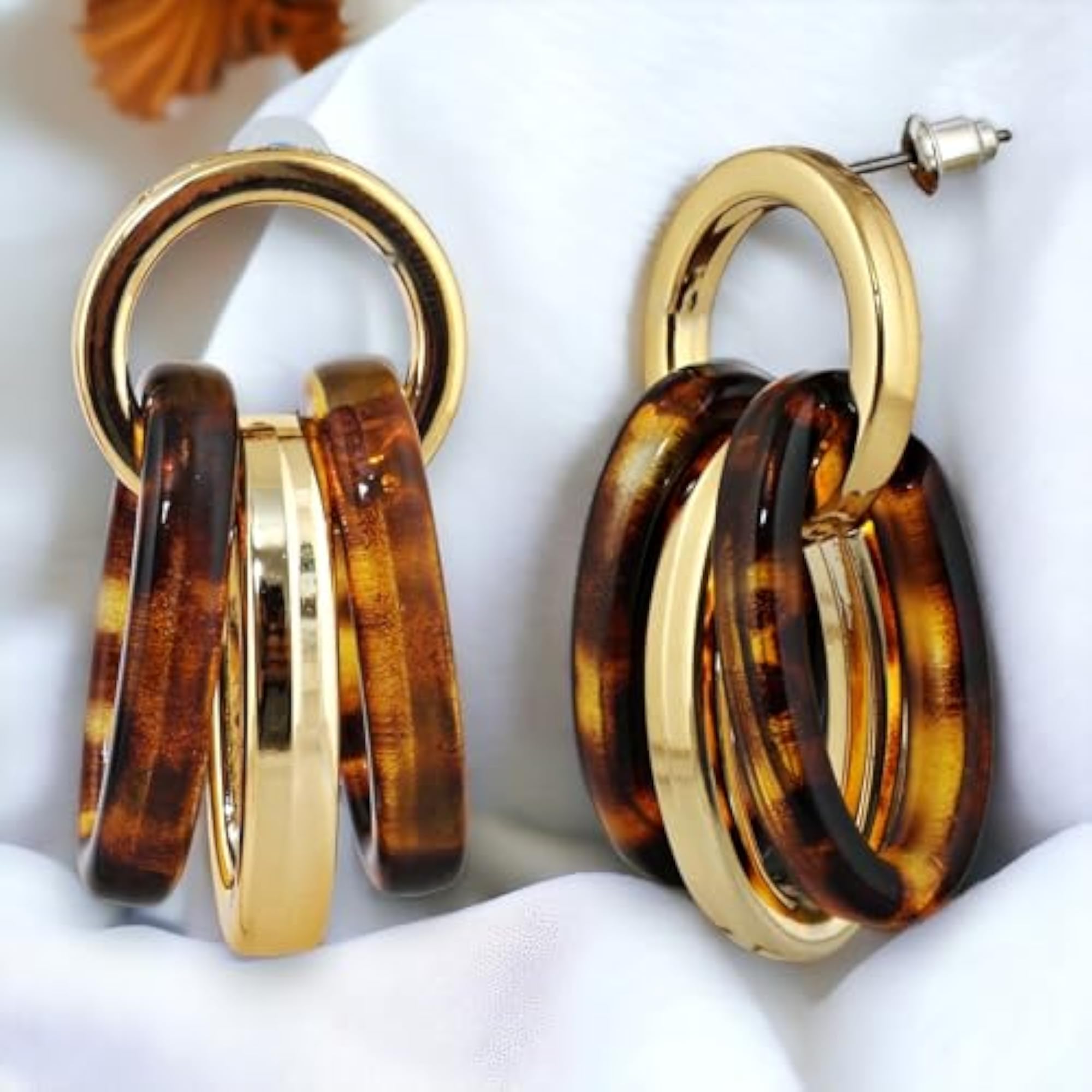 18k Plated Circle Link Drop Earrings with Multiple Rings