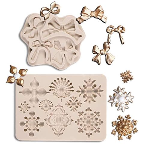 MUYULIN Jewelry Baroque Fondant Molds (2 Pack), Silicone Crown Diamond Cutter, Gem Brooches Necklace, for Cake Cupcake Decorations, Chocolate, Candy, Picture Frame, Borders Cover