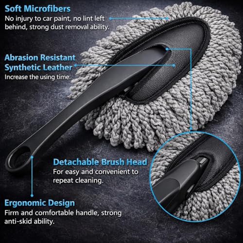 Image of 7-in-1 Car Cleaning Kit - Extendable Microfiber Car Wash Mop, Dashboard & AC Vent Detailing Brush, Dusting Duster, Wash Pad & Hooks | Interior & Exterior Car Care Combo (Pack of 7) (4 PCS)