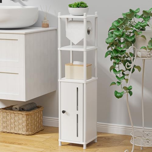 Kitsure Toilet Paper Holder Stand – Compact Bathroom Storage Cabinet...
