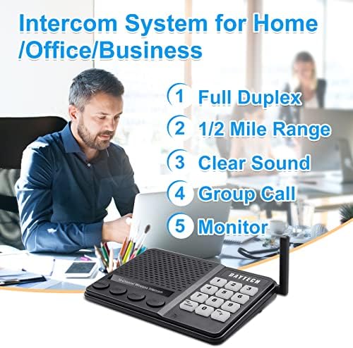 DAYTECH Wireless Intercom System for Home Office Elderly- 1/2 Mile Long Range 10 Channel Room to Room Communication for Business/Office/Hotel/Hospital/Care Home (2 Packs)