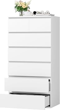 FOREHILL White Chest of Drawers Bedroom Tall Storage Cabinet with 7 Drawers | Dresser Drawers, Bedroom Furniture, Storage Cupboard for Living Room Hallway, Painted Surface, Wooden 60 x 40 x 119cm