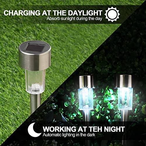Oleitodh 30 Pack Solar Pathway Lights Outdoor Led Landscape Lighting Solar Powered Waterproof Stainless Steel Garden Lights Bulk All Weather For Yard Patio Walkway Lawn Decoration White #TOP4