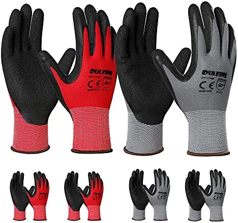 DULFINE Safety Work Gloves & Gardening Gloves for Men, 6 Pairs Pack, Seamless Knit Nylon Glove with Breathable Foam Latex Coated,Ideal for General Purpose,Home Improvement,Painting(Medium)